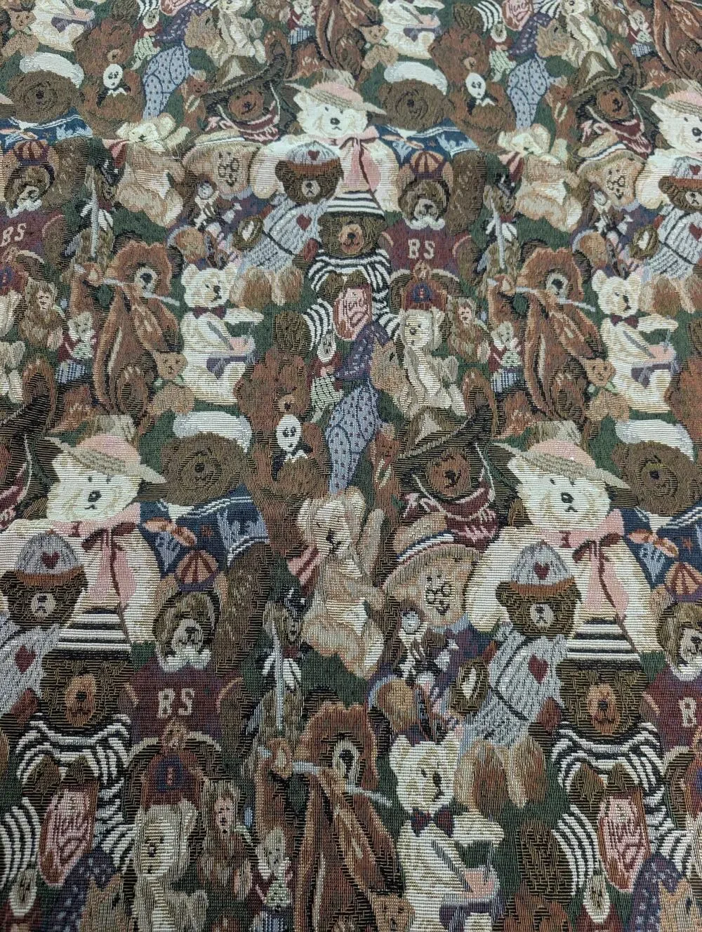 Vintage Teddy Bear Jacquard Tapestry Woven Fabric Material Remnant 60x30inch
